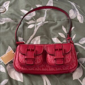 Michael Kors Red Shoulder Bag with Dual Pockets
